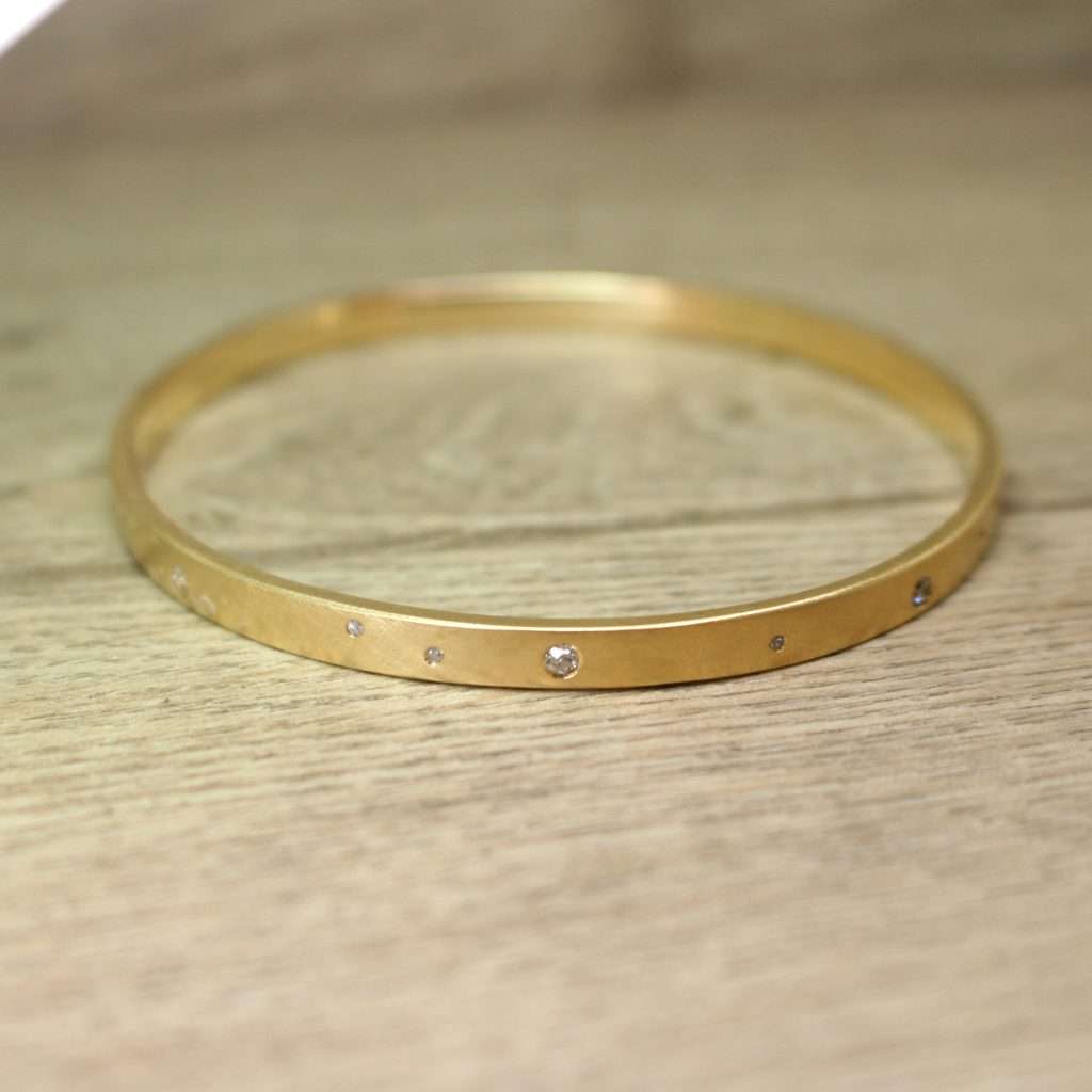 18ct Yellow Gold Scattered Flush Set Diamond Bangle Victoria Jarman Jewellery
