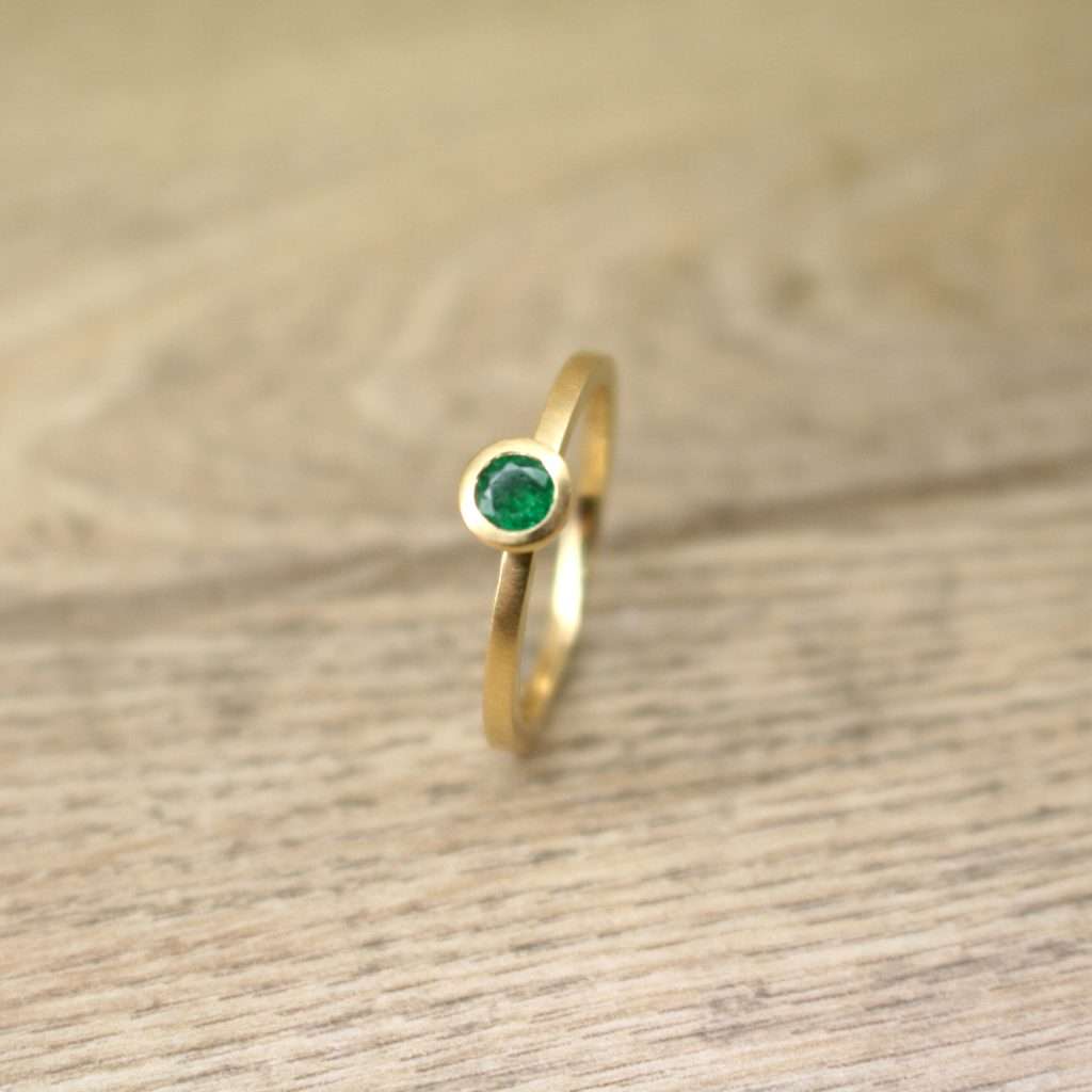 18ct Yellow Gold Round Emerald Ring Remodelled Bespoke Commission Victoria Jarman Jewellery