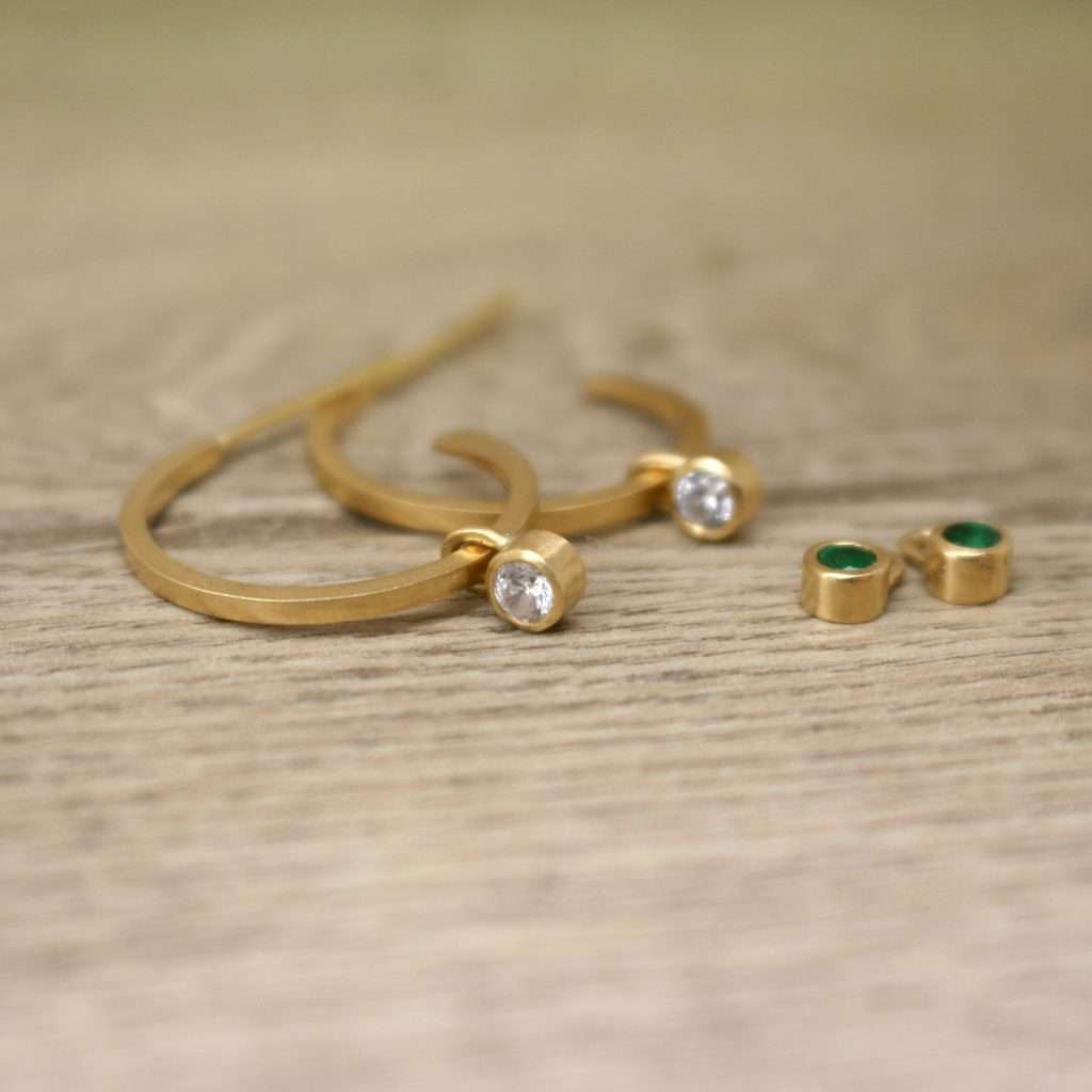 Ethical Jewellery by Victoria Jarman Gold Hoop Diamond Emerald Earrings
