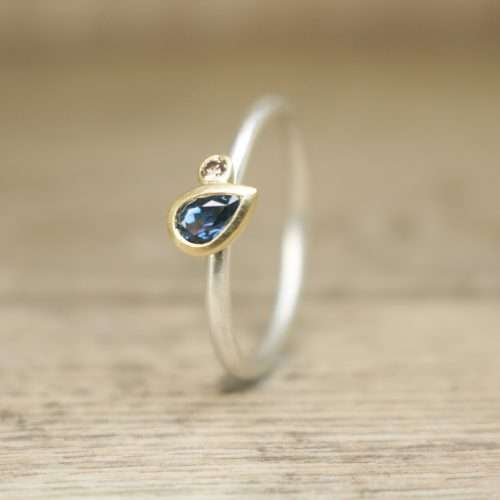 Victoria Jarman Pear Sapphire and Champagne Diamond Gold Ring Ethical Jewellery by Victoria Jarman Pear Sapphire and Champagne Diamond Gold Ring