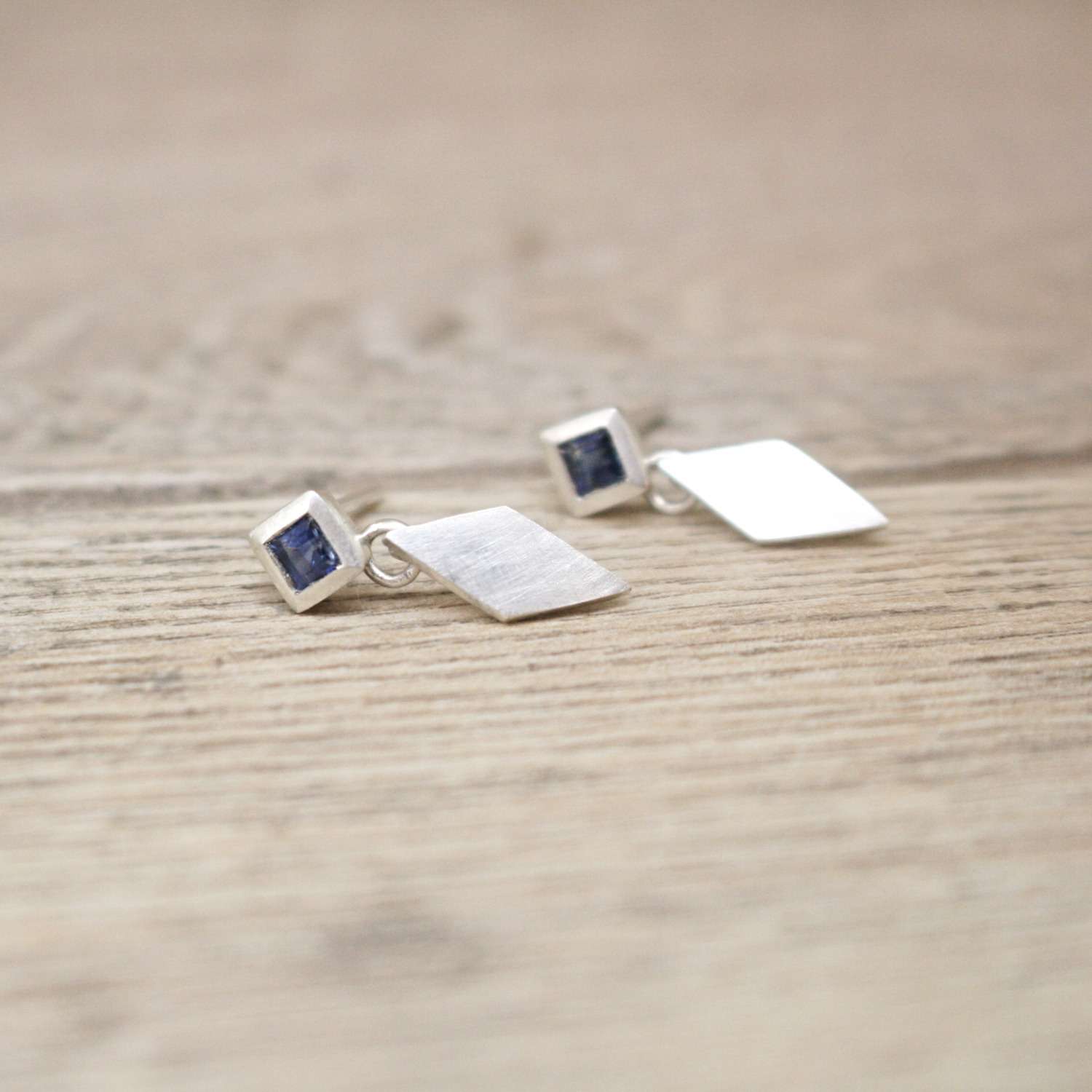 Square Sapphire Fairmined Silver Horizon Collection Stud Dangly Earrings Victoria Jarman Jewellery Square Sapphire Fairmined Silver Horizon Collection Stud Dangly Earrings Victoria Jarman Jewellery