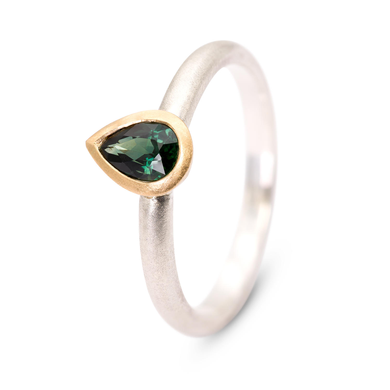 Dark green pear cut sapphire in 18ct gold and silver ring Dark green pear cut sapphire in 18ct gold and silver ring Victoria Jarman Jewellery