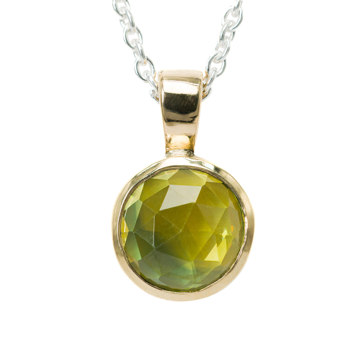 Green-yellow rose cut Australian sapphire pendant in 18ct yellow gold Green-yellow rose cut Australian sapphire pendant in 18ct yellow gold by Victoria Jarman Jewellery